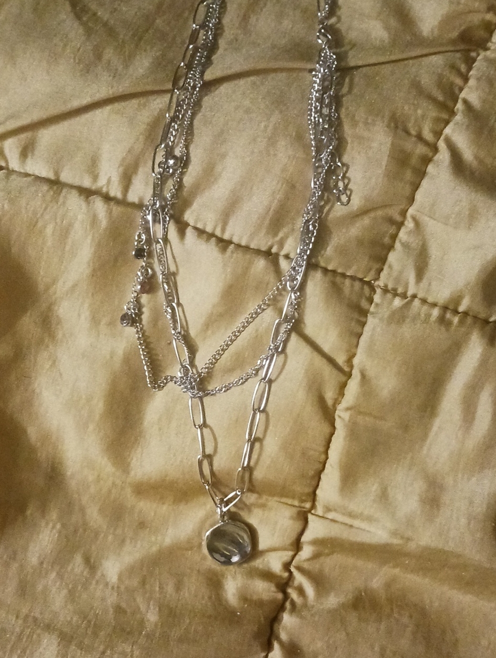 Layered Silver-Tone Pendant Necklace - Elegant Multi-Chain Style